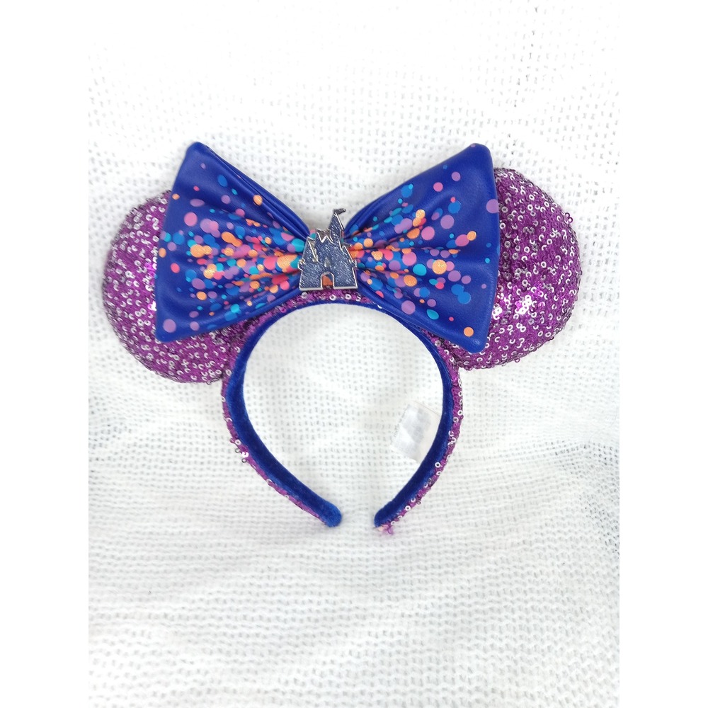 Disney Minnie Mouse Ears Headband Purple Blue Sequin Diamond Celebration Good